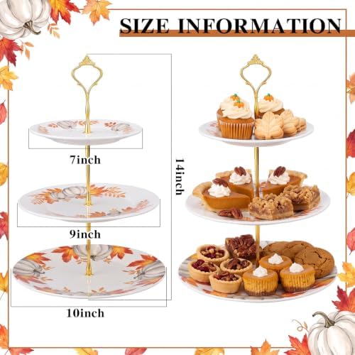 Fall 3 Tier Dessert Stand Ceramic Serving Tray for Thanksgiving in Orange, alternate view 2