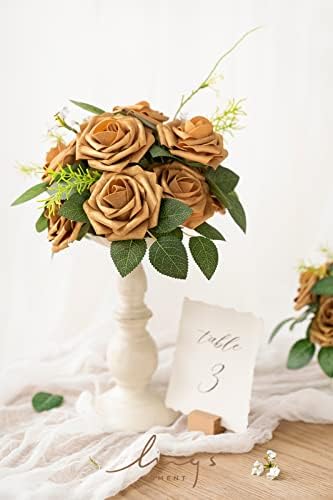 Fall Artificial Flowers 25Pcs Shimmer Gold Roses w/Stems in Gld- Gold, alternate view 2