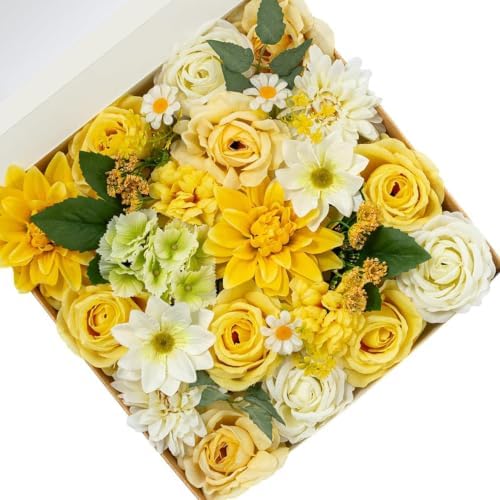 Fall Artificial Flowers DIY Bouquet Combo Faux Rose Daisy for Decor in Cream Yellow