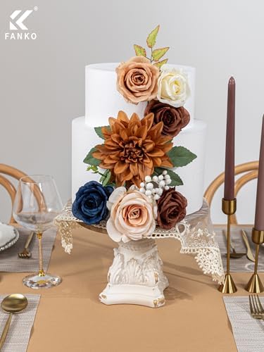 Fall Artificial Flowers DIY Bouquet Combo Faux Rose for Home Decor in Retro Blue Brown, alternate view 4