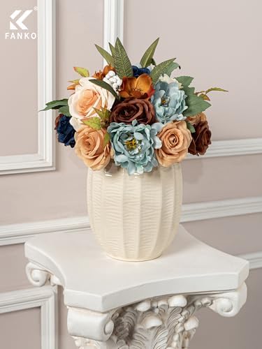 Fall Artificial Flowers DIY Bouquet Combo Faux Rose for Home Decor in Retro Blue Brown, alternate view 5