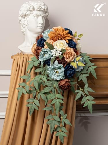 Fall Artificial Flowers DIY Bouquet Combo Faux Rose for Home Decor in Retro Blue Brown, alternate view 6