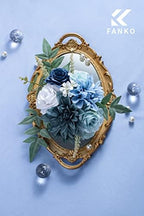 Fall Artificial Flowers for DIY, Blue White Faux Flowers Bouquet, Fake Flowers with Roses Dahlia Daisy Silk, alternate view 2