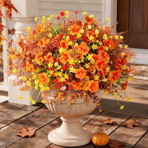Fall Artificial Flowers for Outdoors Planter Fake Plants 12 Bundles