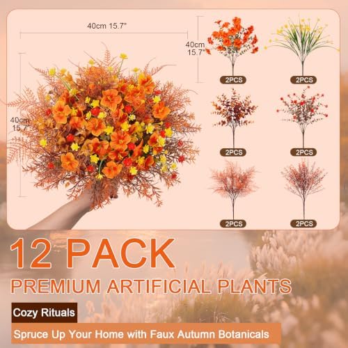 Fall Artificial Flowers for Outdoors Planter Fake Plants 12 Bundles, alternate view 3