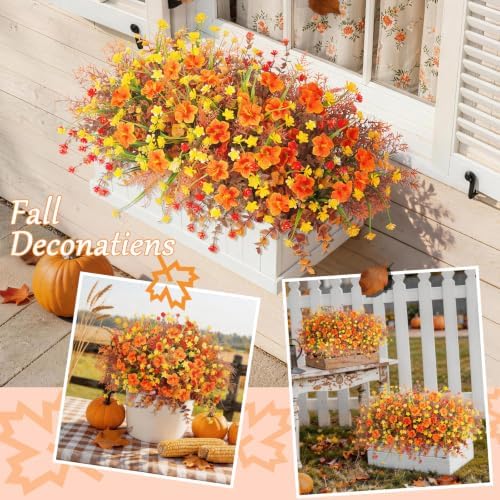 Fall Artificial Flowers for Outdoors Planter Fake Plants 12 Bundles, alternate view 4