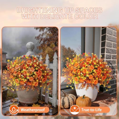 Fall Artificial Flowers for Outdoors Planter Fake Plants 12 Bundles, alternate view 5