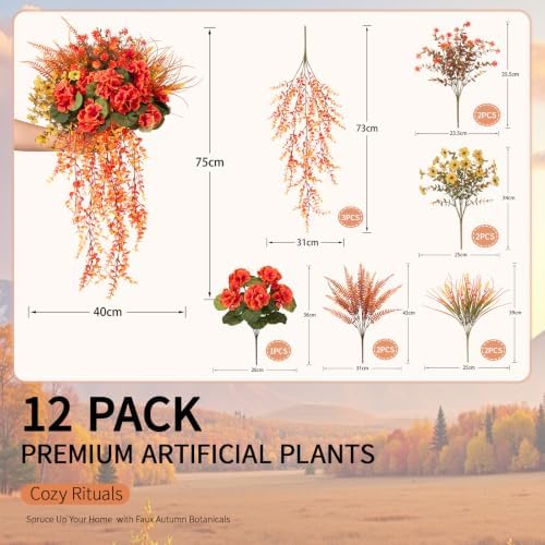 Fall Artificial Geranium Flowers for Outdoors Planter Fake Plants 12 PCS, alternate view 2