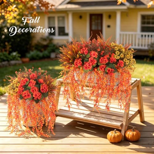 Fall Artificial Geranium Flowers for Outdoors Planter Fake Plants 12 PCS, alternate view 3