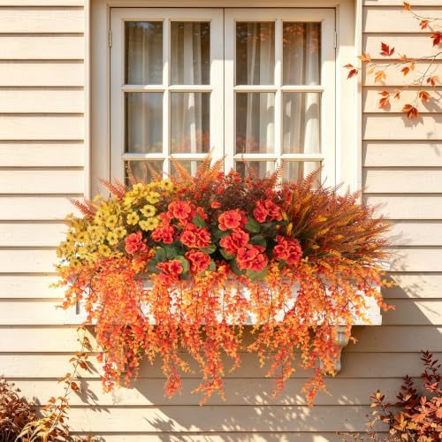 Fall Artificial Geranium Flowers for Outdoors Planter Fake Plants 12 PCS, alternate view 4