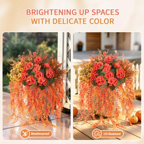 Fall Artificial Geranium Flowers for Outdoors Planter Fake Plants 12 PCS, alternate view 5