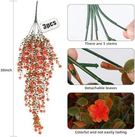 Fall Artificial Hanging Plants Fake Fall Flowers Faux Autumn Vines, alternate view 3