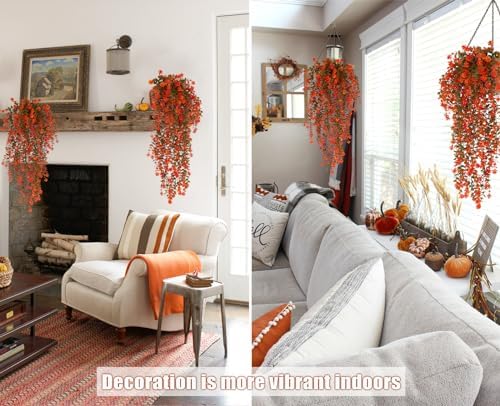 Fall Artificial Hanging Plants Fake Fall Flowers Faux Autumn Vines, alternate view 6