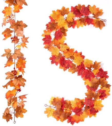 Fall Artificial Maple Leaf Garland with Fake Fruit Home Decor