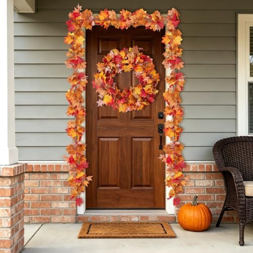 Fall Artificial Maple Leaf Garland with Fake Fruit Home Decor, alternate view 5
