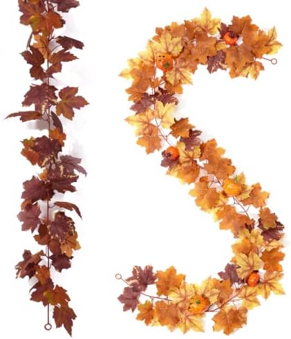Fall Artificial Maple Leaf Garland with Fake Pumpkin Halloween Decor