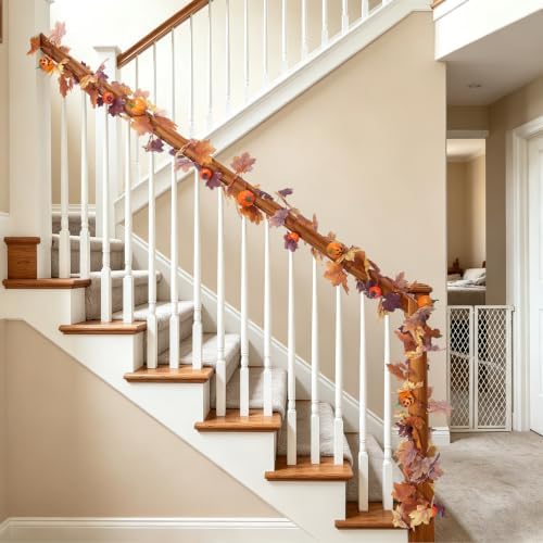 Fall Artificial Maple Leaf Garland with Fake Pumpkin Halloween Decor, alternate view 2