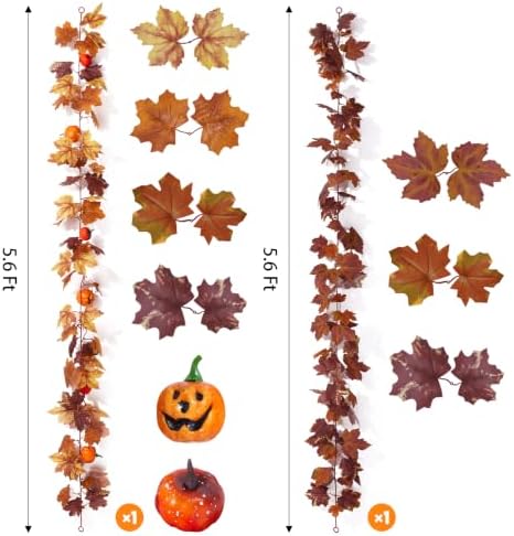 Fall Artificial Maple Leaf Garland with Fake Pumpkin Halloween Decor, alternate view 3