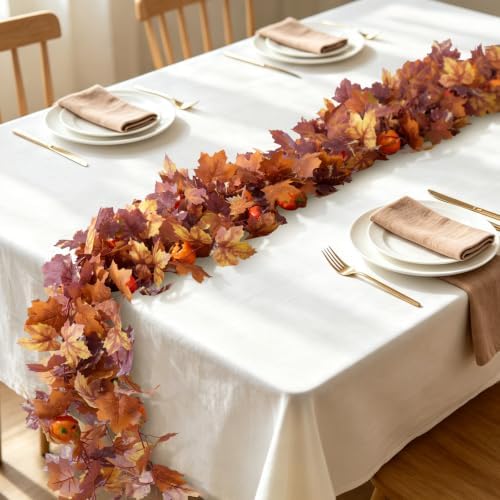 Fall Artificial Maple Leaf Garland with Fake Pumpkin Halloween Decor, alternate view 4