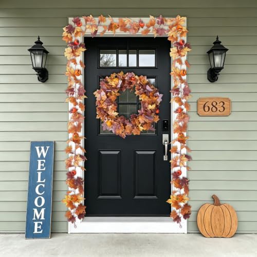 Fall Artificial Maple Leaf Garland with Fake Pumpkin Halloween Decor, alternate view 6