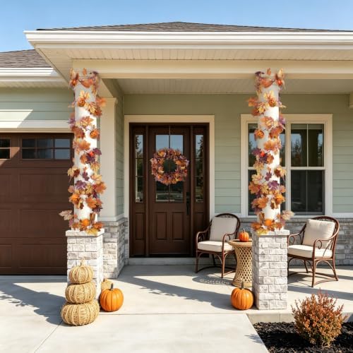Fall Artificial Maple Leaf Garland with Fake Pumpkin Halloween Decor, alternate view 7