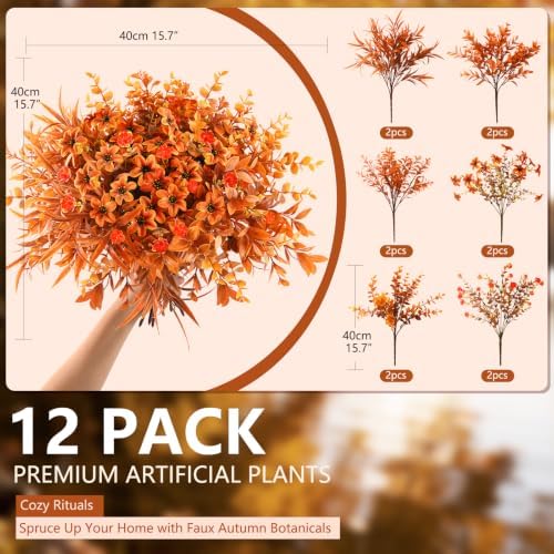 Fall Artificial Mums Flowers for Outdoors Planter Fake Plants 12 Bundles, alternate view 5