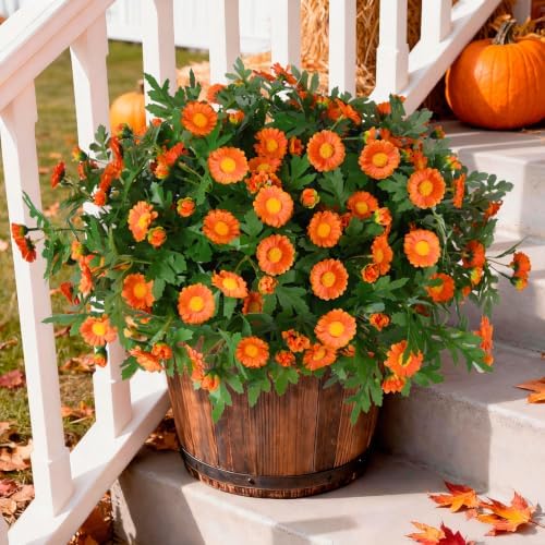 Fall Artificial Mums Flowers for Outdoors Planter Fake Plants 6 PCS