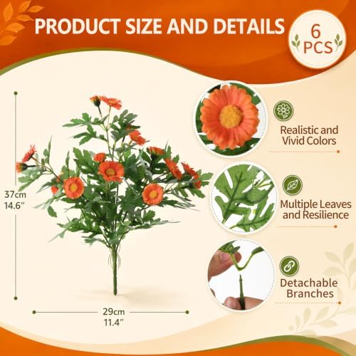 Fall Artificial Mums Flowers for Outdoors Planter Fake Plants 6 PCS, alternate view 3