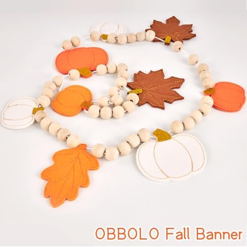 Fall Banner, Fall Garland, Felt Pumpkin Garland and Wood Bead for Home, Thanksgving Fall Decorations Indoor, alternate view 4