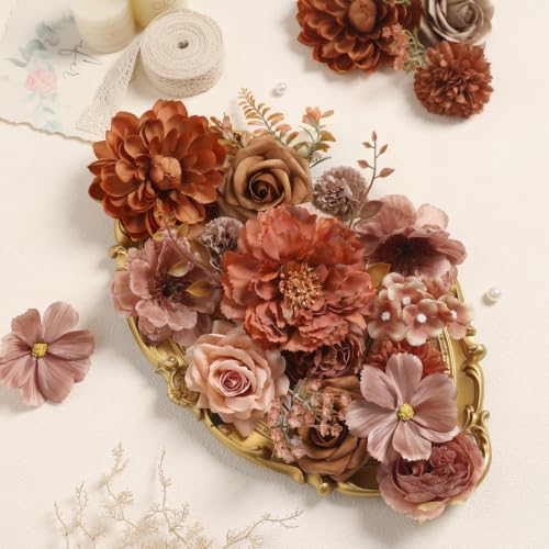 Fall Brown Artificial Flowers Combo Box Set Silk Flowers Fake Rose for DIY Floral Arrangements Wedding Bouquets, alternate
