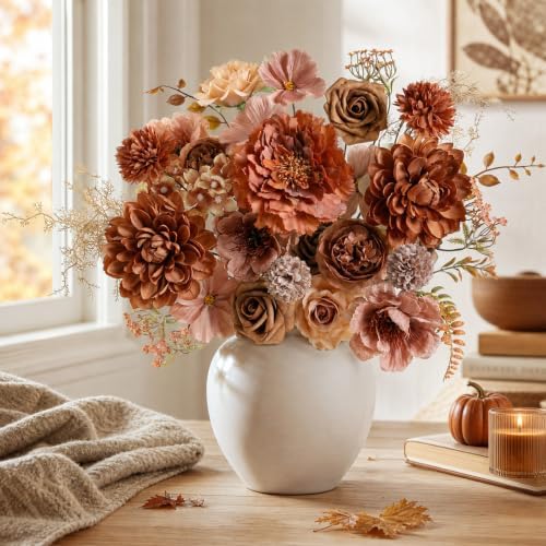Fall Brown Artificial Flowers Combo Box Set Silk Flowers Fake Rose for DIY Floral Arrangements Wedding Bouquets, alternate