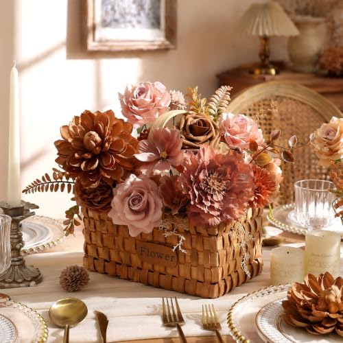 Fall Brown Artificial Flowers Combo Box Set Silk Flowers Fake Rose for DIY Floral Arrangements Wedding Bouquets, alternate