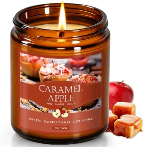 Fall Candle, Caramel Apple Scented Candles for Home, Natural Soy Autumn Candle Aromatherapy Candle, 7 oz Jar