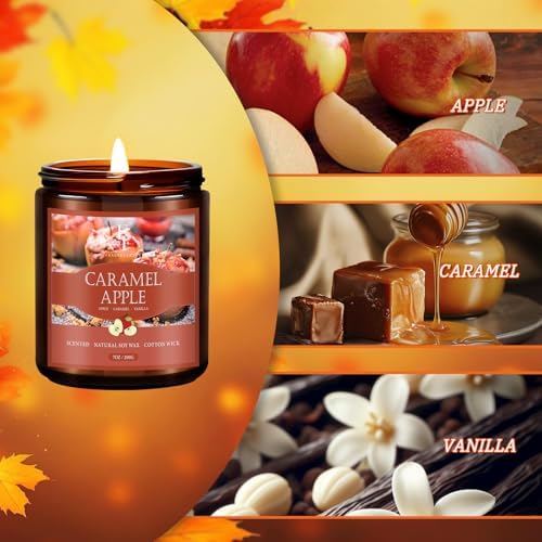 Fall Candle, Caramel Apple Scented Candles for Home, Natural Soy Autumn Candle Aromatherapy Candle, 7 oz Jar, alternate view