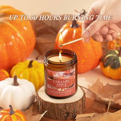 Fall Candle, Caramel Apple Scented Candles for Home, Natural Soy Autumn Candle Aromatherapy Candle, 7 oz Jar, alternate view