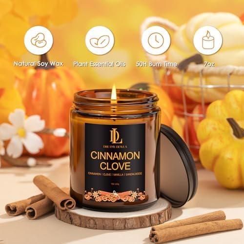 Fall Candle, Cinnamon Clove Scented for Home, 7oz Soy Wax, alternate view 2