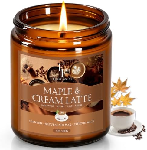 Fall Candle, Maple & Cream Latte Scented Candles for Home, Natural Soy Autumn Candle Aromatherapy Candle, 7 oz