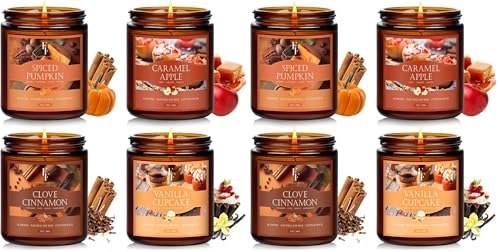 Fall Candles Set, 8 Pack Candles for Home Scented Natural Soy Wax, Autumn Gifts Set for Women Men, Fall