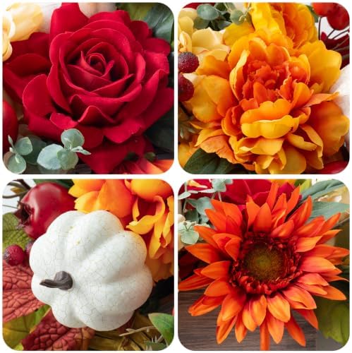 Fall Centerpiece for Table, Handmade Realistic Silk Floral Arrangement with Peonies, Roses, Berries & Foam, alternate view 2