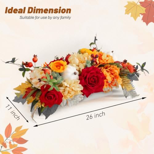 Fall Centerpiece for Table, Handmade Realistic Silk Floral Arrangement with Peonies, Roses, Berries & Foam, alternate view 3