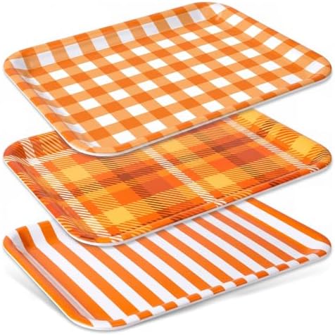 Fall Checked Serving Platters Set, Serving Trays, 3Pack, 13x10Inch in 13x10Inch in 3pcs Fall Checked