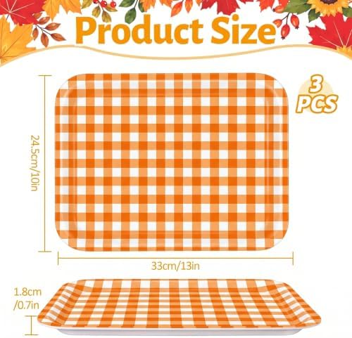 Fall Checked Serving Platters Set, Serving Trays, 3Pack, 13x10Inch in 13x10Inch in 3pcs Fall Checked, alternate view 3