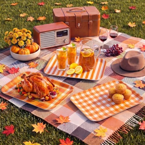 Fall Checked Serving Platters Set, Serving Trays, 3Pack, 13x10Inch in 13x10Inch in 3pcs Fall Checked, alternate view 5
