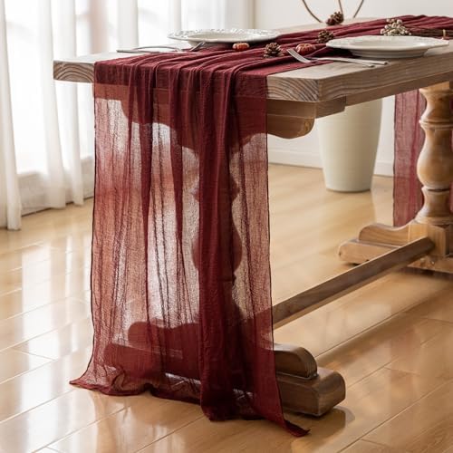 Fall Christmas Decorations Burgundy Cheesecloth Table Runner 120 Inches, alternate view 4