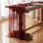 Fall Christmas Decorations Burgundy Cheesecloth Table Runner 120 Inches, alternate view 4
