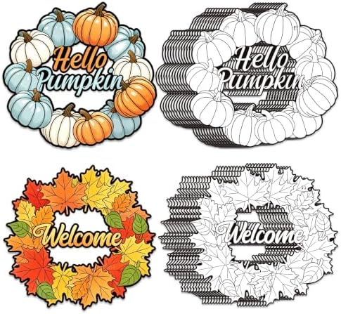 Fall Coloring Wreath Crafts Thanksgiving Activities for Kids 24PCS