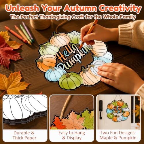 Fall Coloring Wreath Crafts Thanksgiving Activities for Kids 24PCS, alternate view 2