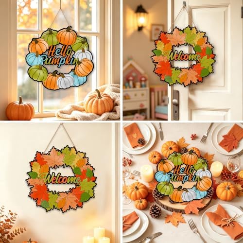 Fall Coloring Wreath Crafts Thanksgiving Activities for Kids 24PCS, alternate view 6