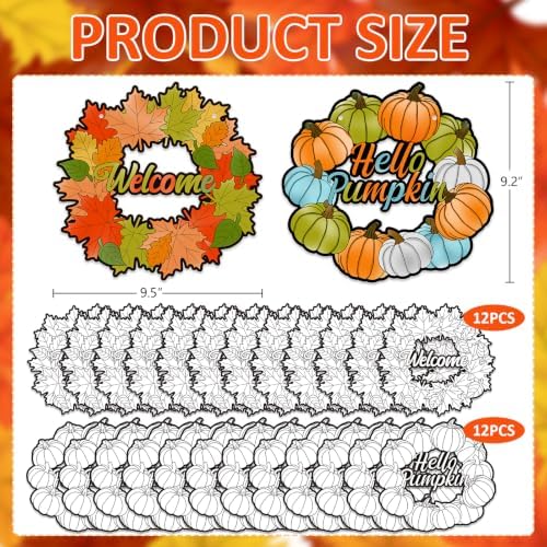 Fall Coloring Wreath Crafts Thanksgiving Activities for Kids 24PCS, alternate view 7