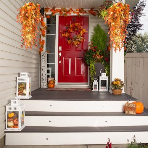 Fall Decor Artificial Flowers Faux Hanging Plants with Lights 3Pcs, alternate view 4